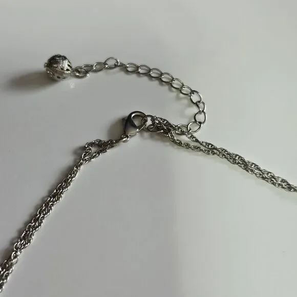 Silver Tone Layered Filigree Chain Necklace 20-23" - Picture 9 of 14